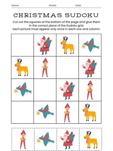 Christmas Sudoku Worksheet Printable zappynzeal.com