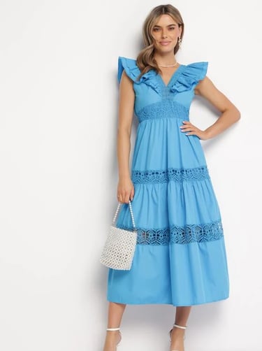 Rochie Gavria maxi, evazată cu volane și elastic la talie – perfectă pentru vară