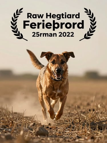 A cinematic shot of a dog running through a field, earthy brown fur contrasted with a soft sand horizon, sun-drenched environment.