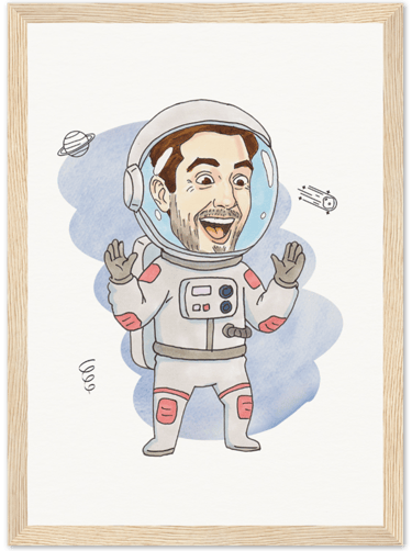 man portrait, comic style, colored, in space