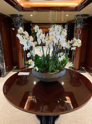 plants and flowers on luxury yacht