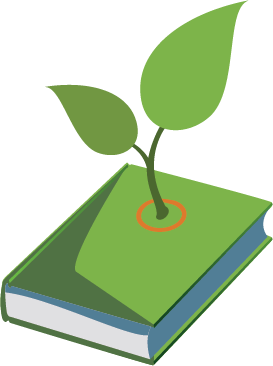 A plant growing from a book
