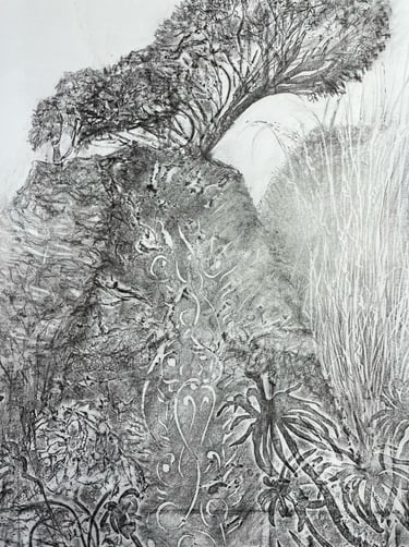Peacock Garden graphite imprint detail
