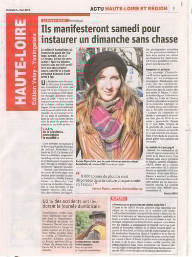 article la tribune le progrès haute loire dimanche sans chasse le puy en velay animalistes 43 azelma sigaux