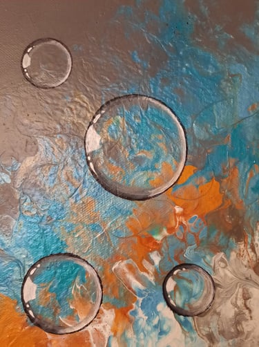 a painting of bubbles in a metal pan
