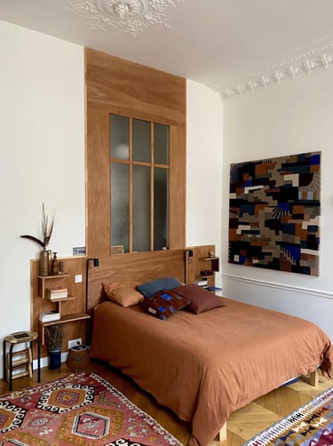 tete de lit en placage de bois