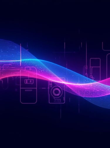 a colorful abstract background with a wave of light and a phone