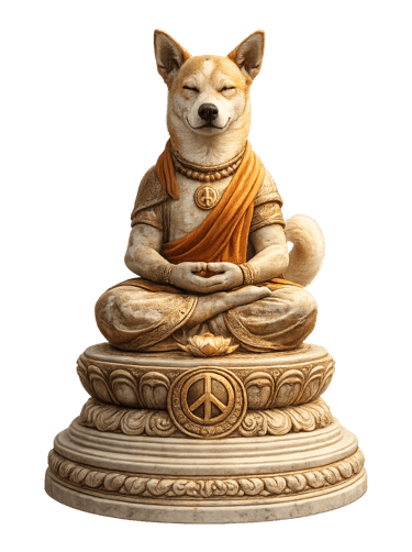 Aloka the peace dog meme coin stone statue