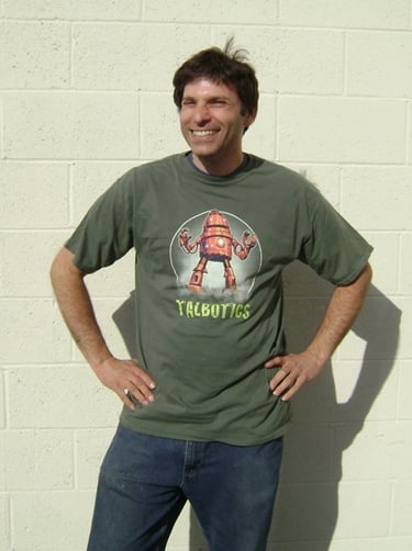 Talbotics t-shirt worn by screen printer Earl.