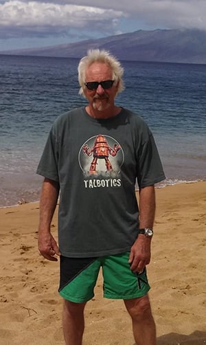 Talbotics t-shirt on the beach in Kauai.