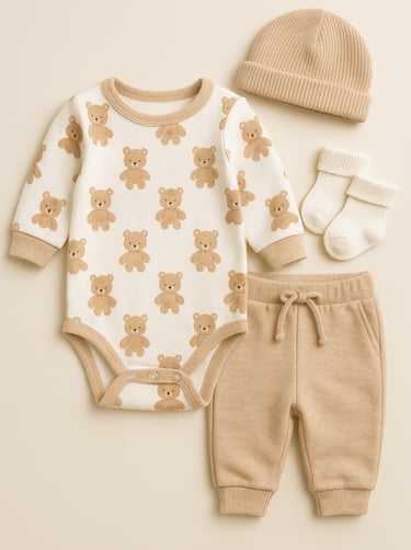 a baby's outfit with a hat and a baby's booties
