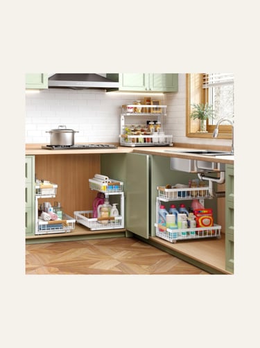 Kitstorerack Under Sink Organizer and Storage, 2 Packs 2 Tier - White 