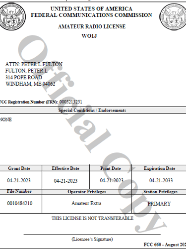 Official Ham Radio License