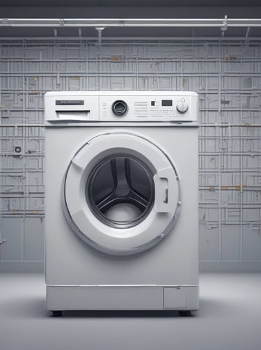 Close-up of ozone machine attached to a washing machine in a sleek laundry room