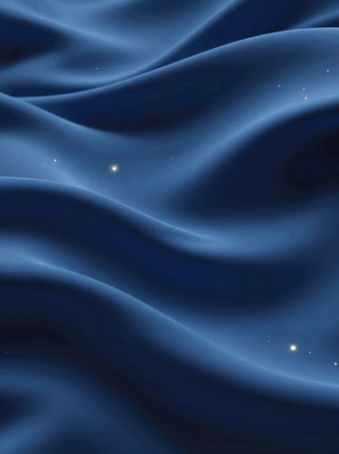 A still from a 3D motion design project showing fluid, silk-like shapes rippling in an indigo blue void, with pinpoints of ivory light, cinematic and abstract.