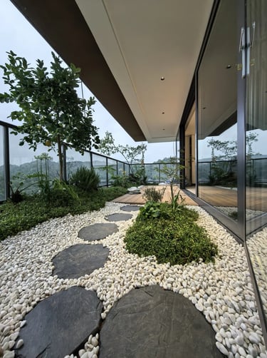 Cozy balcony with warm ambient lighting and natural wooden textures, inspired by warm European outdoor living