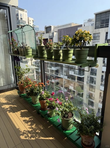 Urban small balcony with layered greenery, compact furniture, and cozy outdoor styling for everyday 