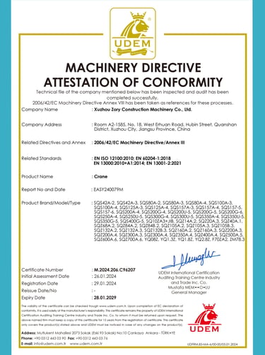 truck mounted crane with CE certificate for direct attestation of conformity.