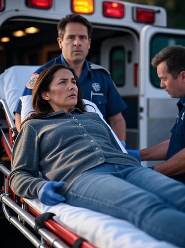 woman on steetcher by ambulance with Addisons disease