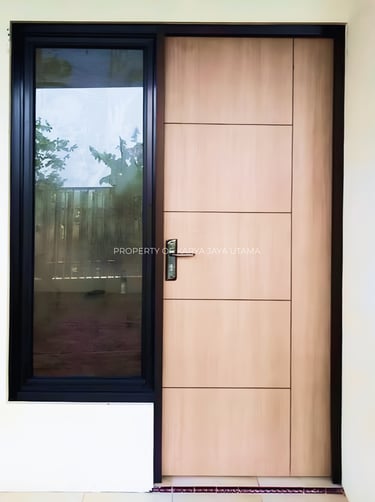 Pintu Solid Wood Panel lapisan HPL untuk proyek rumah tinggal