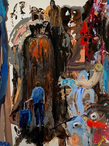 expressive painting showing person walking away from problems