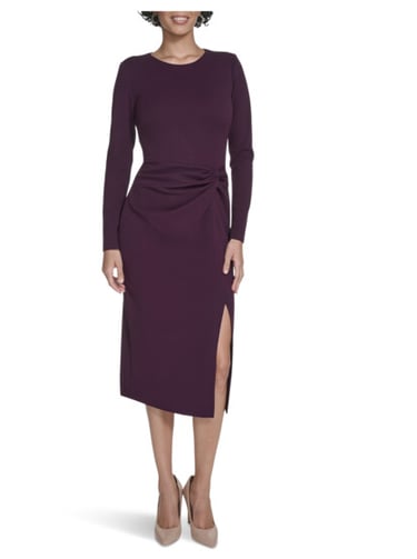 Calvin Klein Long Sleeve Solid Rouched Midi