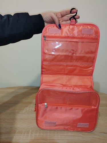 Waterproof hanging travel toiletry bag with multiple compartments and hook, for men and women