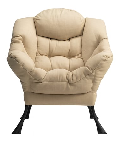 a light brown/cream chair with a cushion on it