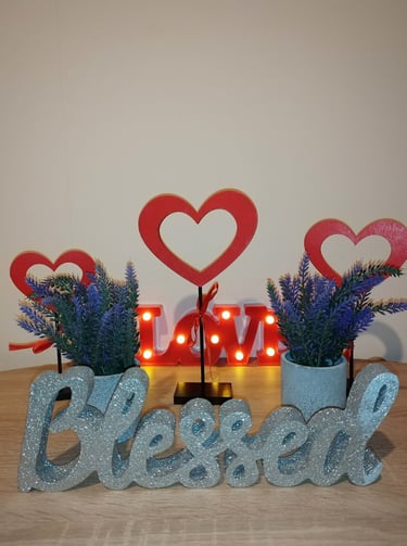 Silver glitter “Blessed” MDF script sign, decorative sparkly tabletop or wall décor for weddings