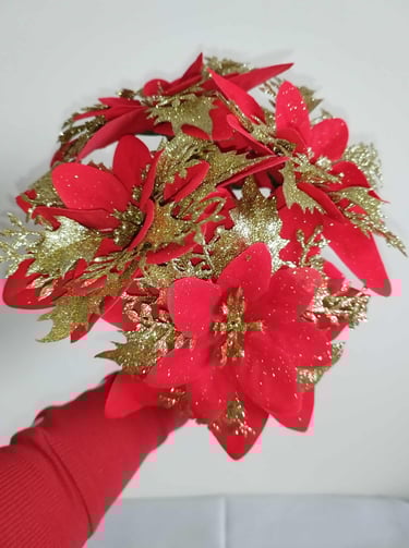 set of 12 red and gold glitter artificial poinsettia flowers for Christmas tree wreath garland 