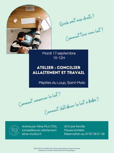 Affiche de l'atelier concilier allaitement et travail