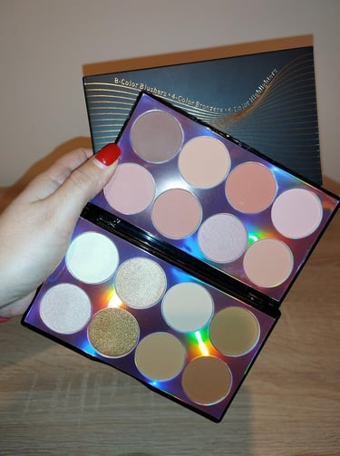 16-color contour palette with blush, highlighters, and bronzers, suitable for all skin tones 