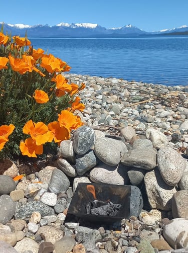 fuego homa frente a lago nahuel huapi bariloche argentina