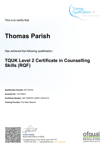 Level 2 certificate in counselling skills