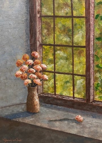 Vase Enjoying the Sun in the Window,  2024,. Acrylic on canvas, 7 x 5 inches  $125  SOLD