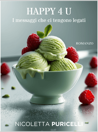 Una coppa di gelato al pistacchio con dei lamponi rossi sopra e intorno sul tavolo in acciaio