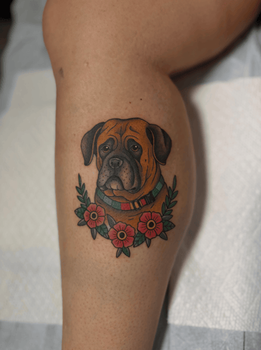 american traditional dog portrait tattoo full color