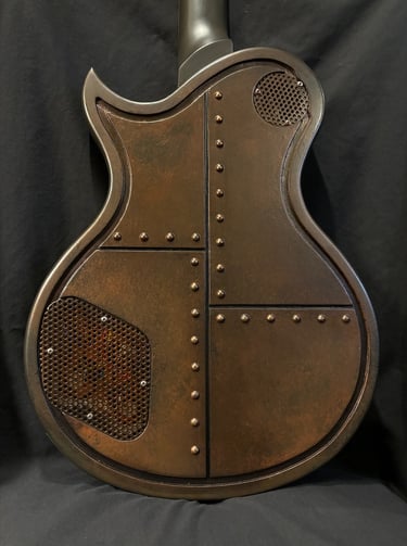Ironbrand is a custom Les Paul design using Dark Industrial aesthetics back view