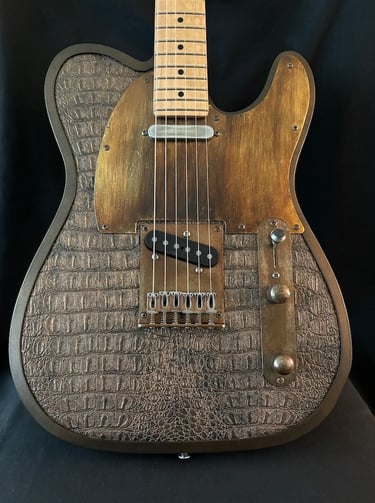 Sobek's Tele is a custom Telecaster guitar using dark industrial aesthetics front view