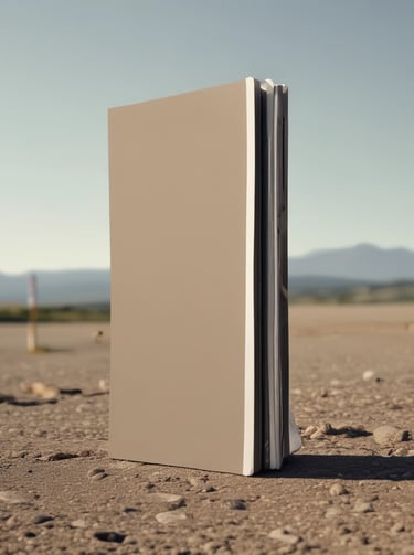 A blue notebook with rounded corners is wrapped in a white paper band. The band contains text in Spanish describing the product as a package of five sewn notebooks with 100 pages each, made with 90g bond paper, manufactured in Mexico. The design includes a minimalist, geometric logo.