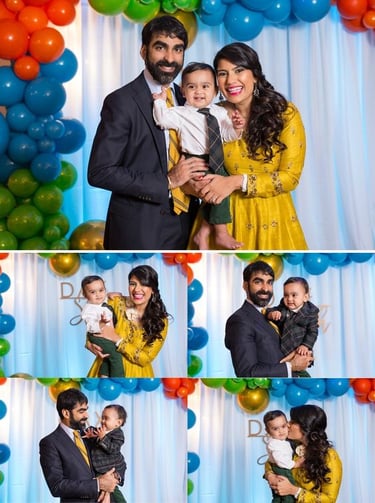 a family photo session at a birthday party