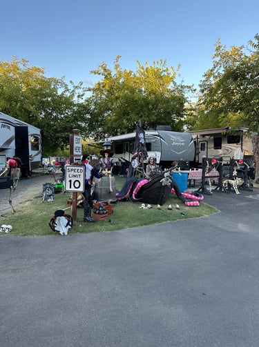 campsite decorated with halloween decorations