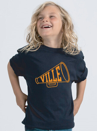 Girl wearing a custom cheer shirt