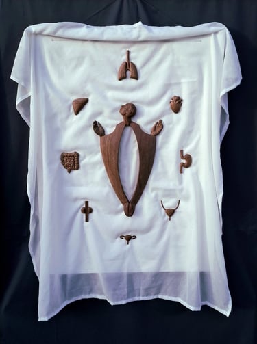 Haruspex, Handgeschnitzte Holzskulptur, menschliche Anatomie der inneren Organe