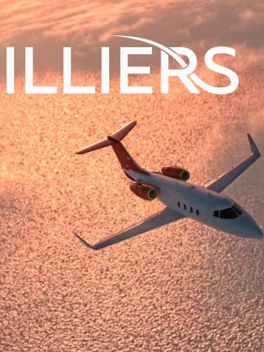 Villiers Jet luxury private jet flying over the ocean, showcasing comfort and exclusive booking opti