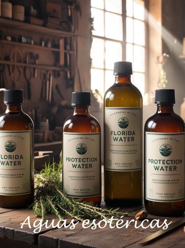 Botellas de Aguas mágicas encima de una mesa con romero