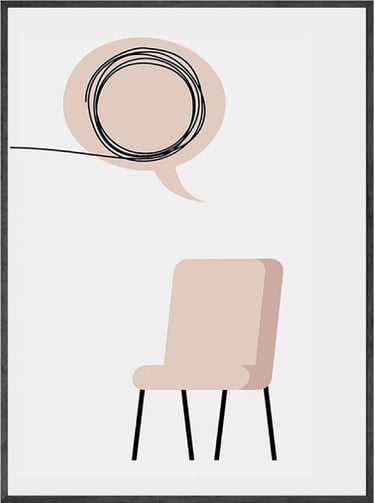 une chaise vide avec une bulle au dessus représentant un esprit qui organise ses sentiments et pensé