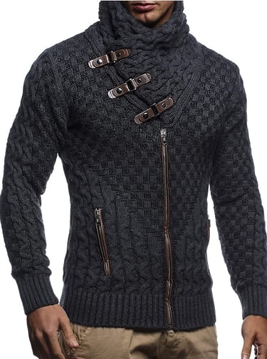 Viking Inspired Men's Knitted Jacket. Turtleneck Cardigan Winter Pullover Hoodies 