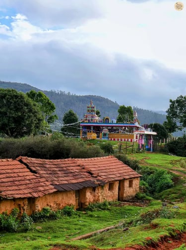  Small serene temple surrounded by greenery in Poondi village, Kodaikanal. 