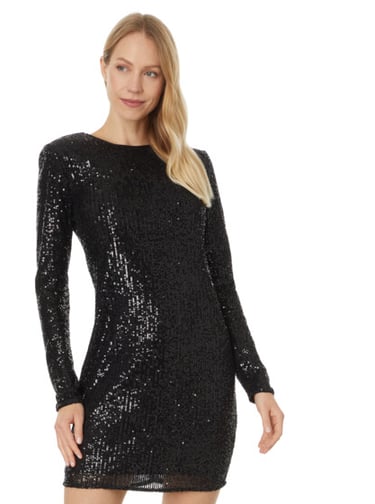 CeCe L/S Fitted Crew Neck Boxy Shoulder Dress 